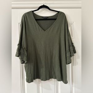 3/4 Ruffle Sleeve Olive Green Blouse